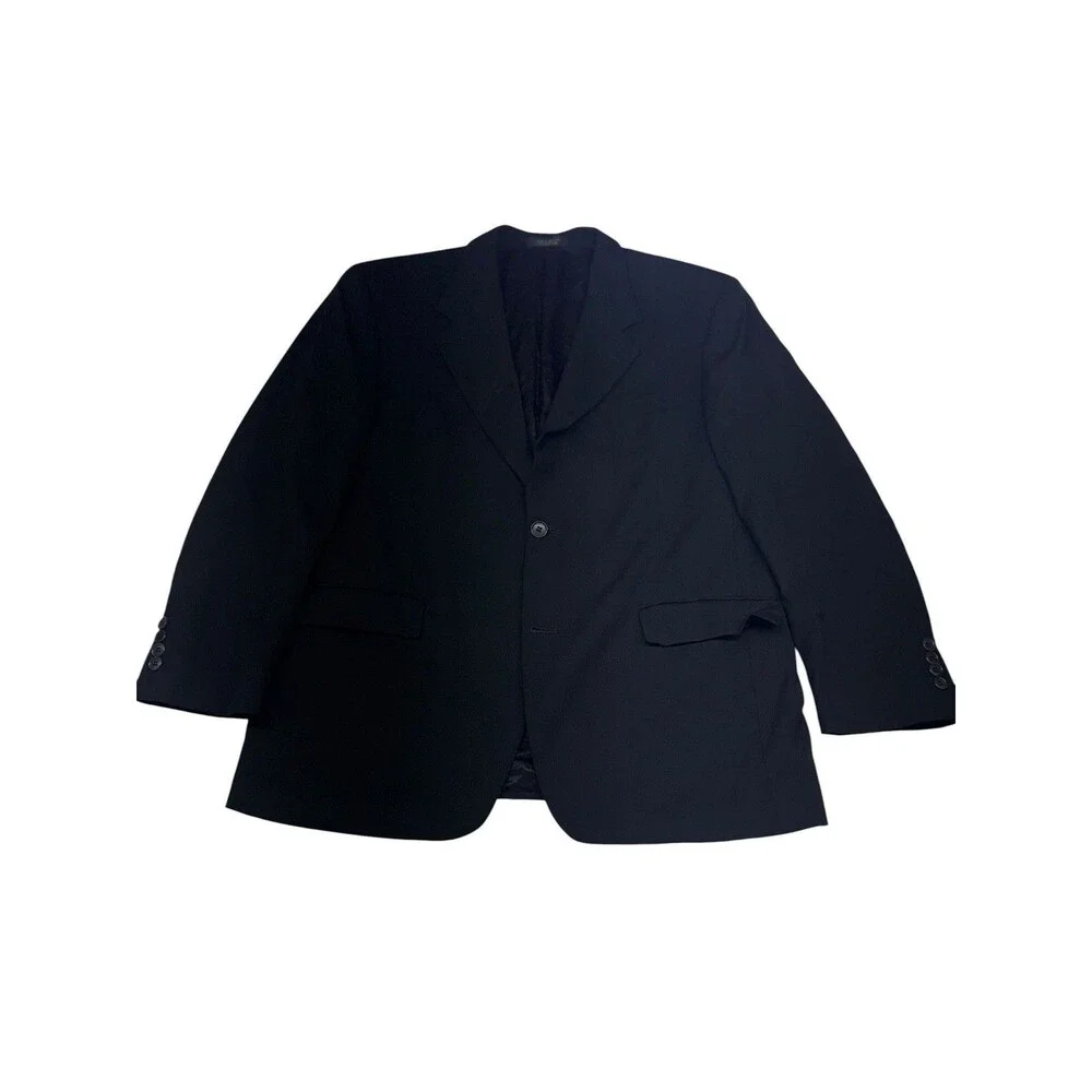 Andrew Fezza Mens Blazer Jacket Solid Black Size 43R Super 100’s Luxury Wool